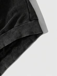 Men's Printed Washed Snow Fleece Hoodie - Black - View 5