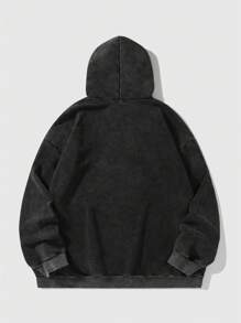 Men's Printed Washed Snow Fleece Hoodie - Black - View 3