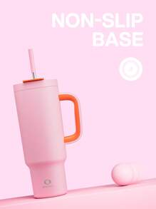 40oz Handled Straw Insulated Tumbler, 100% Leak-Proof With Lid And Straw, Stainless Steel Travel Mug, Keeps Drinks Hot For Up To 34 Hours, Fits Car Cup Holders - Pink - View 3