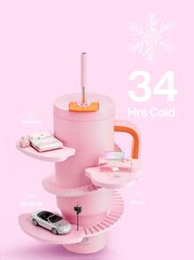 40oz Handled Straw Insulated Tumbler, 100% Leak-Proof With Lid And Straw, Stainless Steel Travel Mug, Keeps Drinks Hot For Up To 34 Hours, Fits Car Cup Holders - Pink - View 2