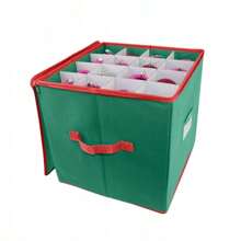 64-Grid Christmas Ornament Storage Box, Non-Woven Christmas Ornament Organizer - Green - View 3