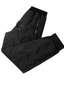 Men's Thermal Lined Sports Pants, Woven Polyester, Regular Fit, Solid Color, Non-Stretch, With Drawstring, Suitable For Autumn/Winter Leisure & Sports Wear