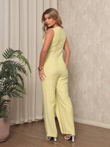 DUOUNO MODAS - ELEGANT OVERALL TANK TOP IN PREMIUM MARANTE FABRIC WITH BUCKLE DETAIL ON THE SIDE AND ZIPPER AT THE BACK - WOMEN'S OVERALL - 青檸色 - 查看 2