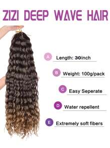 Cheveux au crochet de vagues océaniques, 30 pouces Cheveux noirs et or à ondes profondes pour tressage pour femmes Extensions de cheveux frisés synthétiques au crochet Cheveux tressés ondulés au crochet