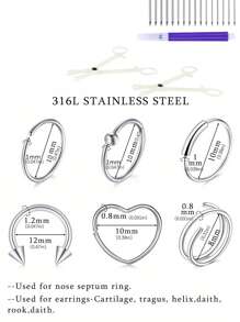 2-31pcs Body Septum Piercing Kit 14G 16G 18G 20G 22G Tools For Nose Tongue Lip Ear Eyebrow Belly Button Cartilage Tragus Industrial Barbell Helix Daith Piercing Jewelry Clamps