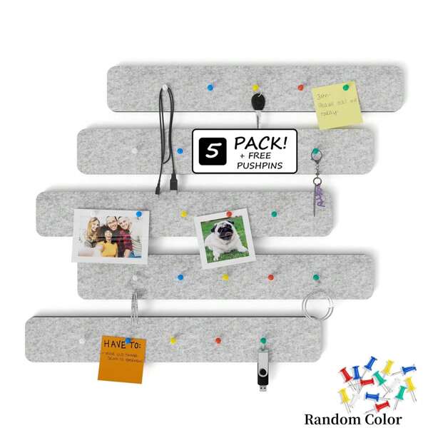 5 paquetes de tablero de boletín adhesivo de fieltro para dormitorios, oficinas y decoración de paredes del hogar. Tablero de corcho autoadhesivo con 35 chinchetas para pegar notas, fotos, horarios, útiles escolares y vuelta al cole