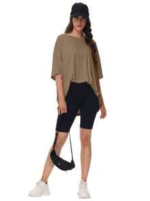 OUTBALL Oversized T Shirts For Women Short Sleeve Crewneck Summer Tops Loose Casual Mama Shirts Basic Tee - Khaki - View 5