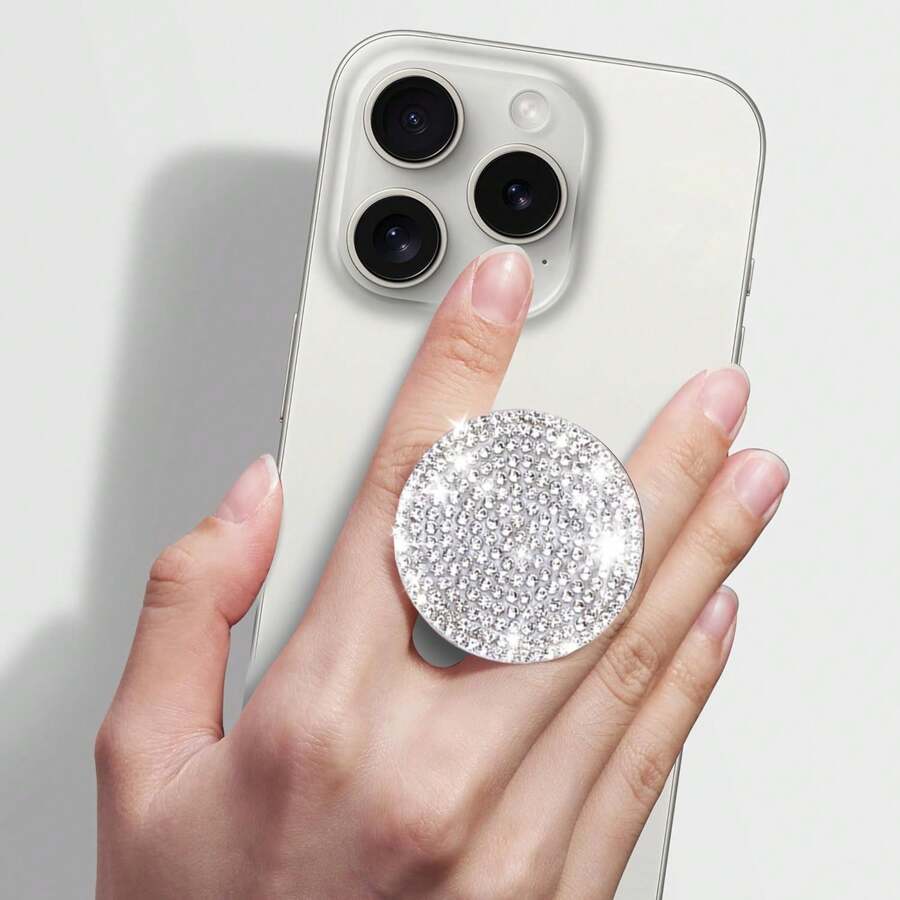 1pc Glitter Rhinestone Phone Bracket Flash Mobile Phone Push-Pull Bracket Creative Mobile Phone Push-Pull Integrated Folding Bracket Lazy Mobile Phone Back Sticker Bracket With 15 Pro Max And 14 Pro Max - Clear - View 1