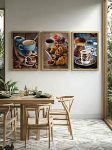 3pcs/Set Unframed Creative Canvas Poster, Modern Stylish Bread & Coffee Painting, Printed Canvas Wall Art Set, Artwork Wall Painting For Gift, Bedroom, Office, Living Room, Wall Decor, Home And Dormitory Decoration - Multicolor - View 2