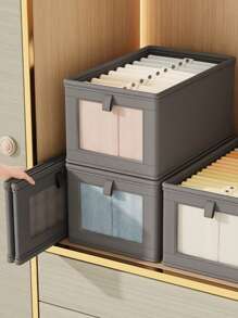 Large Canvas Storage Box With Clear Window Collapsible Clothes Organizer With Lid Family Moisture-Proof Closet Organizer Clothes Sorting For Home Back To School Storage Bag Organization Bedroom Dorm Essentials Room Closet Organizers Car Storage Car Accessories Car Organizer Storage Bins Drawer Organizer For Clothing Wardrobe Storage Closet Dividers Closet Dividers Sweater Sock Pants Jeans Underwear Bag For School School Accessories School Stuff - Grey - View 2