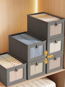 Large Canvas Storage Box With Clear Window Collapsible Clothes Organizer With Lid Family Moisture-Proof Closet Organizer Clothes Sorting For Home Back To School Storage Bag Organization Bedroom Dorm Essentials Room Closet Organizers Car Storage Car Accessories Car Organizer Storage Bins Drawer Organizer For Clothing Wardrobe Storage Closet Dividers Closet Dividers Sweater Sock Pants Jeans Underwear Bag For School School Accessories School Stuff - Grey - View 4