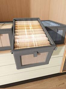 Large Canvas Storage Box With Clear Window Collapsible Clothes Organizer With Lid Family Moisture-Proof Closet Organizer Clothes Sorting For Home Back To School Storage Bag Organization Bedroom Dorm Essentials Room Closet Organizers Car Storage Car Accessories Car Organizer Storage Bins Drawer Organizer For Clothing Wardrobe Storage Closet Dividers Closet Dividers Sweater Sock Pants Jeans Underwear Bag For School School Accessories School Stuff - Grey - View 6