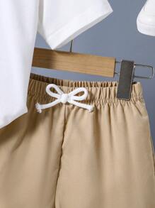 Toddler Kids Letter Print Short Sleeve T-Shirt & Shorts Summer Outfit Set - Khaki - View 5