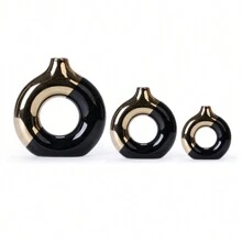 1 件白色黑色镀金陶瓷花瓶用于装饰，现代家居装饰花瓶，波西米亚风装饰花瓶，圆形花瓶，圆形花瓶，甜甜圈花瓶，婚礼晚宴桌派对客厅办公室卧室室内装饰的装饰花瓶，家居装饰，花瓶，中心装饰，桌面装饰 - 彩色 - 查看 11