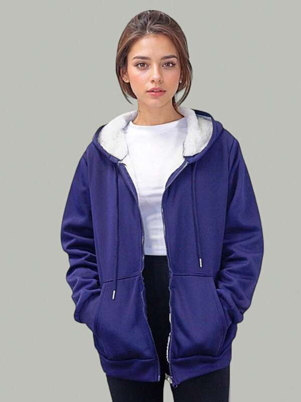 Chaquetas con forro polar para mujer, abrigos de invierno con cierre, sudaderas con capucha cálida y suave, suéter con bolsillo