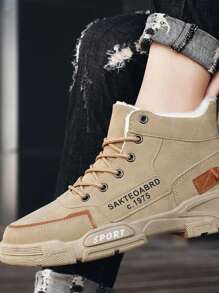 2024 New Stylish Men Boots, British Style Ankle Cargo Boots, Winter Warm Fur Lining Snow Boots - Beige - View 5