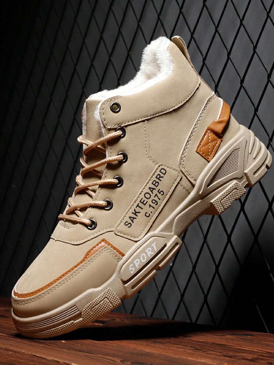 2024 New Stylish Men Boots, British Style Ankle Cargo Boots, Winter Warm Fur Lining Snow Boots - Beige - View 1