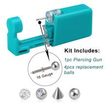 Kit d'outils de perçage jetables stériles de 16G pour les lèvres, les oreilles et le cartilage, comprenant 1 pièce pistolet de perçage et 4 boules filetées de rechange