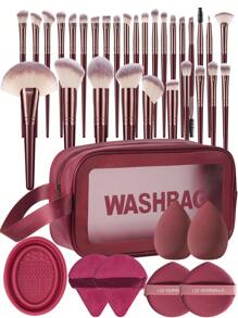 45/38/28/8/7pcs Makeup Brush And Makeup Sponge Tool Full Set Combination Kit.Includes 30pcs Makeup Brush 2pcs Makeup Sponges 4pcs Mini Makeup Sponge For Contouring, Eye & Corner Areas 4pcs Finger Puff Cosmetic Applicator For Powder,Liquid,Facial Makeup Tools 1pc Spa Bow Headbands,Brush Set,Makeup Brush Kit,Make Up Brush Set,Make Up Set Complete,Makeup Brush Set,Complete Makeup Kit,Brush Kit,Brushes Makeup Set,Makeup Gift Set,Set - Burgundy - View 12