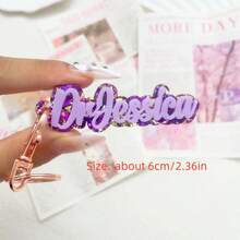 1 件定制亚克力钥匙扣，带英文名称和日期 - 个性化字母吊坠，创意三色设计，送给女士的完美圣诞节礼物 - 彩色 - 查看 3