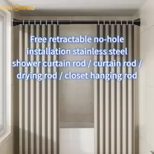 VANLONPRO Stainless Steel No-Drill Connection Type Curtain Rod, Extendable Rod, Curtain Rings, Cabinet Hanging Rod, DIY Adjustable Size Clothesline, Balcony Curtain Rod, Bedroom Curtain Rod, Bathroom Extendable Towel Rack Home Bathroom Decor Fall Decor Bathroom Accessories Back To School