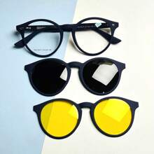 Unisex Clip-On AQ2180 3 Lens Polarized Glasses Frames With Spring TR-90 Magnetic Eyewear - Màu xanh lam - Xem 2