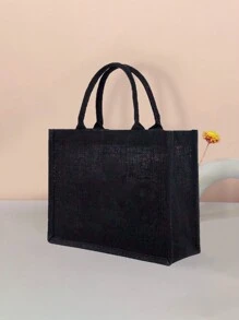 1/2/3/4/5/6/8pcs/SetBlack Linen Handbag Tote, Can Be Diy Designed To Stimulate Imagination, Simple And Elegant, Personalized Bridesmaid Wedding Gift Bag, Makeup Bag, Travel Simple Storage Bag, Solid Color Cosmetics Wallet, Large Capacity Travel Makeup Bag