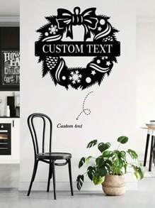 可定制的金属圣诞花环标志个性化圣诞剪影墙面艺术时尚室内装饰门和花园装饰、家居、厨房、餐厅 - 独特的节日礼物创意 - 黑色 - 查看 1