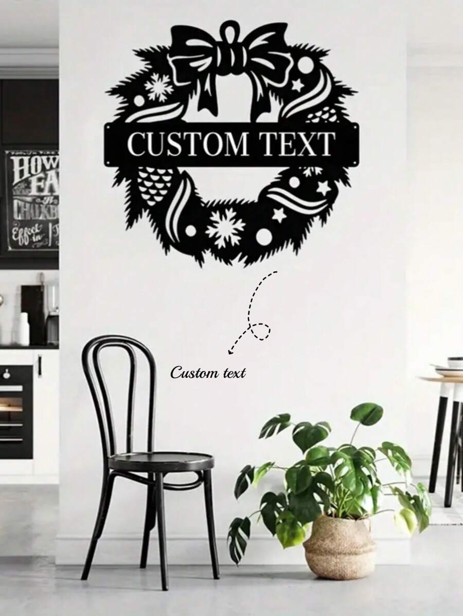 可定制的金属圣诞花环标志个性化圣诞剪影墙面艺术时尚室内装饰门和花园装饰、家居、厨房、餐厅 - 独特的节日礼物创意 - 黑色 - 查看 1