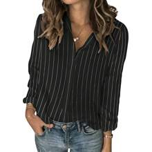 Womens Long Sleeve Button Down Cotton Linen Shirt Blouse Loose Fit Casual V-Neck Tops - Black - View 1