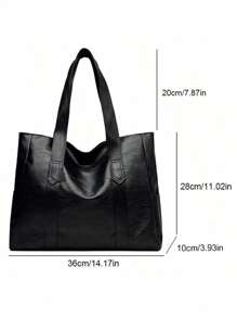 简约时尚女士手提包大容量托特包多功能单肩包和斜挎包 - 黑色 - 查看 6