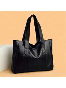 简约时尚女士手提包大容量托特包多功能单肩包和斜挎包 - 黑色 - 查看 7