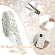 1 pieza de cinta de diamante de cristal autoadhesiva con diamantes de imitación de 2 mm para manualidades y decoración de teléfonos, autos - Rollo de cinta de plata brillante - Multicolor - Ver 4