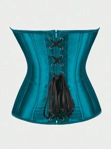 Corset Top Strapless Corset Bodyshaper Bustier Lingerie Satin Lace Up Boned Corset Vintage Corsets For Women - Màu xanh của chim công - Xem 3