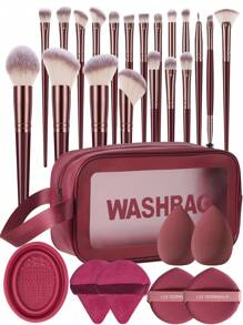 45/38/28/8/7pcs Makeup Brush And Makeup Sponge Tool Full Set Combination Kit.Includes 30pcs Makeup Brush 2pcs Makeup Sponges 4pcs Mini Makeup Sponge For Contouring, Eye & Corner Areas 4pcs Finger Puff Cosmetic Applicator For Powder,Liquid,Facial Makeup Tools 1pc Spa Bow Headbands,Brush Set,Makeup Brush Kit,Make Up Brush Set,Make Up Set Complete,Makeup Brush Set,Complete Makeup Kit,Brush Kit,Brushes Makeup Set,Makeup Gift Set,Set - Burgundy - View 8