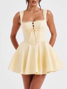 Women's Mini Corset Dress A-Line Deep V Neck Backless Ruffle Hem Sleeveless Dress For Party Club - Màu vàng - Xem 5