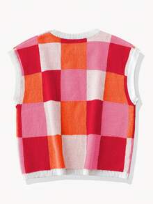 Áo croptop kẻ caro nhiều màu sắc dành cho nữ của Marysol, cổ tròn, tay ngắn, kiểu dáng thời trang thường ngày, chất liệu phối màu tương phản, tay cánh dơi, áo thun dệt kim chắp vá, thích hợp cho mùa Xuân/Hè/Thu/Đông. - Nhiều màu - Xem 3