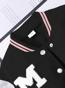 2 件套少女学院风图案印花夹克和裙子套装，秋冬