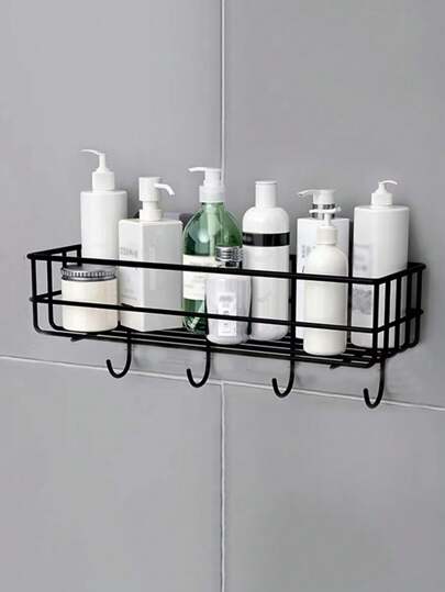 1 pieza Estante de pared para baño/cocina, Estantería de almacenamiento adhesiva con cesta para decoración de habitación