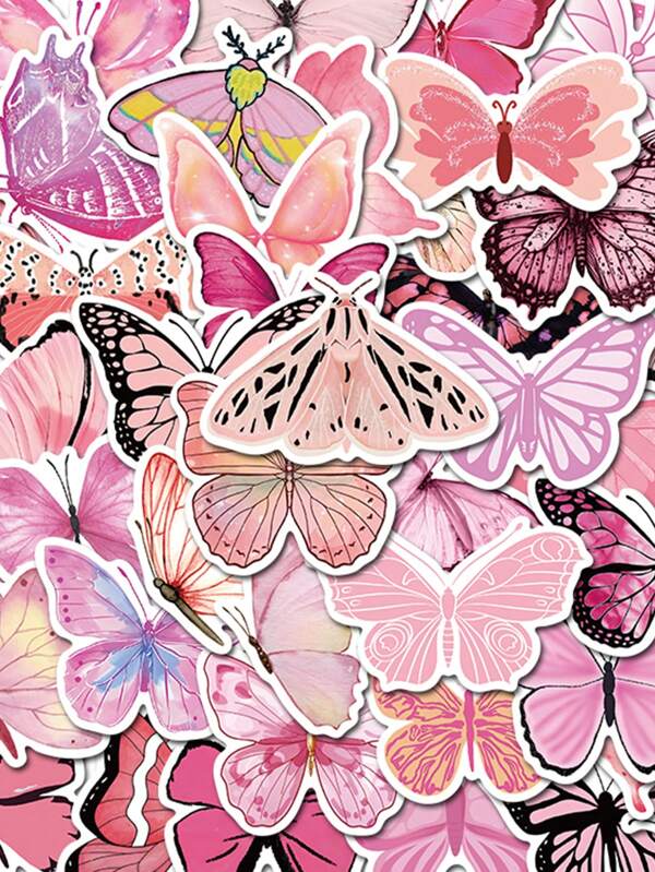 50 piezas Pegatinas de mariposas rosas con dibujos animados y graffiti para decorar tazas, computadoras y maletas, a prueba de agua
