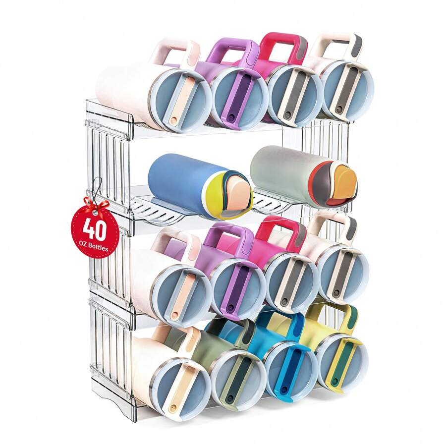 Water Bottle Organizer For  40 Oz Tumbler With Handle, Cabinet Pantry Kitchen Organizers And Storage For Cup Accessories Holder, Patented Stackable Tumbler Organizer Gifts - 無色 - 查看 1