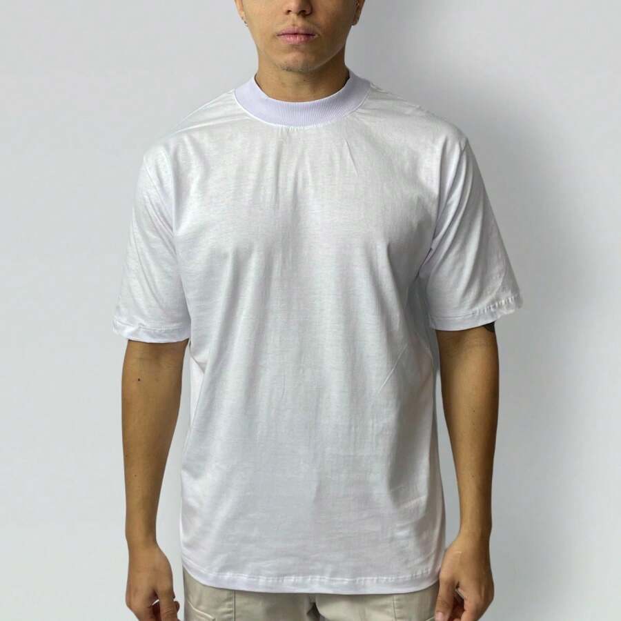Men's Oversized Basic Streetwear T-Shirt 100% Cotton Mesh Round Neck - trắng - Xem 1