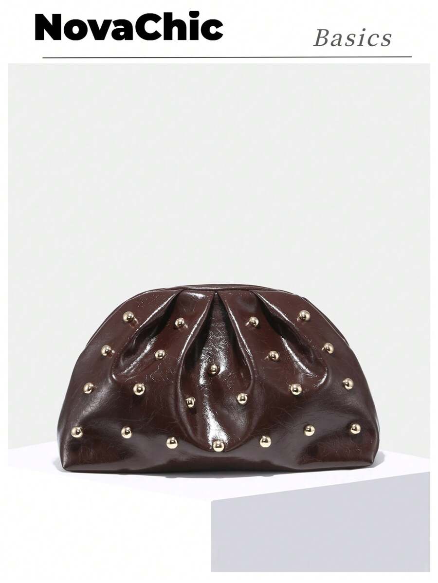 1 buah Tas Clutch Lipat Minimalis Vintage Bergaya Awan dengan Klip, Kapasitas Besar, Cocok untuk Penggunaan Sehari-hari dan Pesta - Coffee Brown - View 1