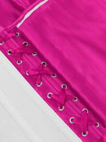 Corset Top Strapless Corset Bodyshaper Bustier Lingerie Satin Lace Up Boned Corset Vintage Corsets For Women - 玫紅色 - 查看 7