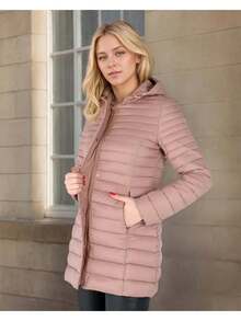 Women's Puffer Jacket Quilted Lightweight Padding Hood Packable Bubble Coat - 粉色 - 查看 2