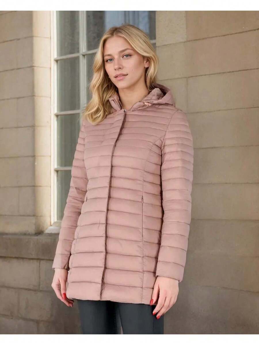 Women's Puffer Jacket Quilted Lightweight Padding Hood Packable Bubble Coat - 粉色 - 查看 1