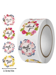 Rollo de 500 pegatinas con flores y texto 'Gracias' - Ideal para regalos de Acción de Gracias y decoración de tarjetas