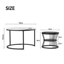 Nesting Couchtisch 2er Set, Stapelbarer Couchtisch mit Golden Metallgestell, Runder Beistelltisch, Moderner Kaffeetisch mit Stauraum, Kaffeetisch für Wohnzimmer, Schlafzimmer, Balkon