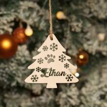 1 PC Personalized Wooden Pet Paw Print Ornament With Custom Name, Vintage Style Dog Paw Shaped Christmas Tree Decoration, Customizable Alphabet Tag For Pet Gifts, Holiday Party Decor