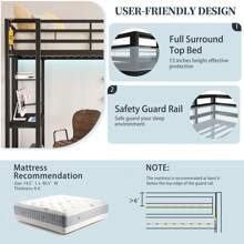 JAMFLY Metal Twin Loft Bed With Desk And Storage Shelf, Heavy Duty Loft Bed Frame With Build-In Ladder & Safety Guardrail, Space-Saving Twin Size Loft Bed For Teenager And Adult, Black - Black - View 5